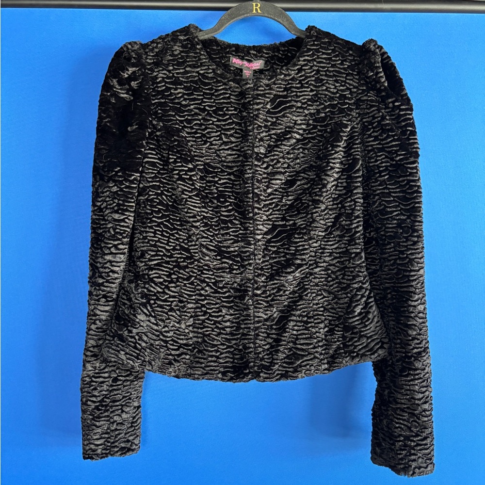 Betsey Johnson Black Textured Teddy Jacket